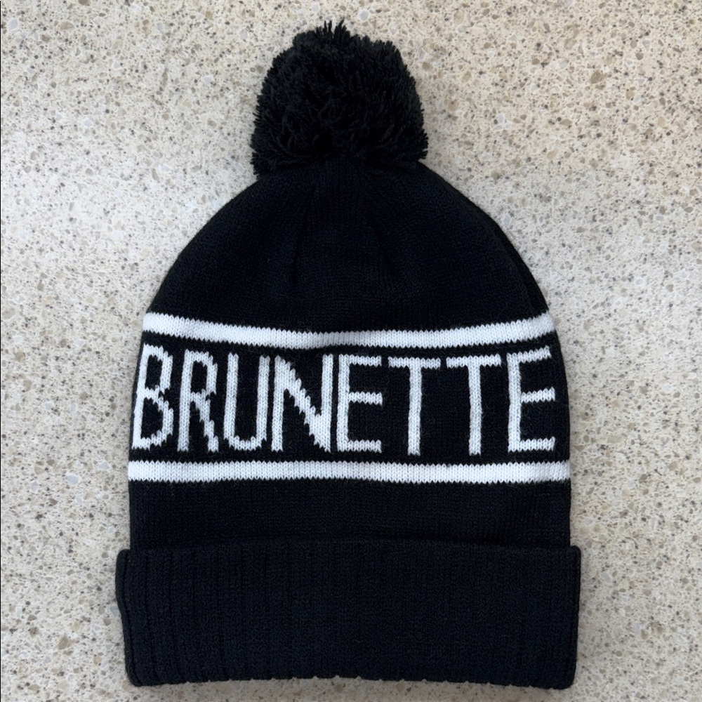 Brunette The Label Black and White Pom-Pom Beanie